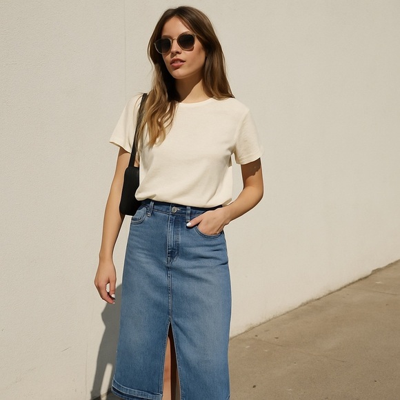 NWT Happily Grey Denim Midi Skirt 30” Waist - Picture 1 of 14